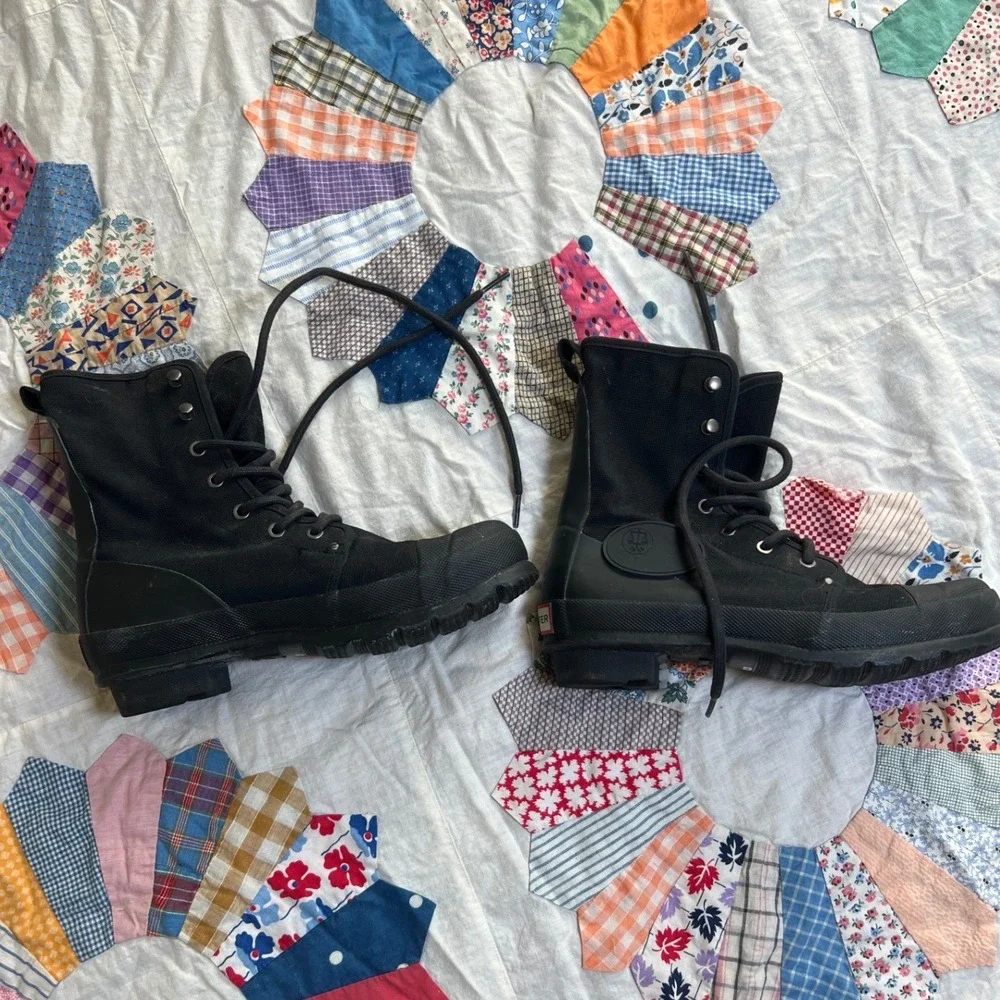Hunter Original Canvas Commando Boots Black Lace Up Rain‎ Combat Mens 6 Womens 8